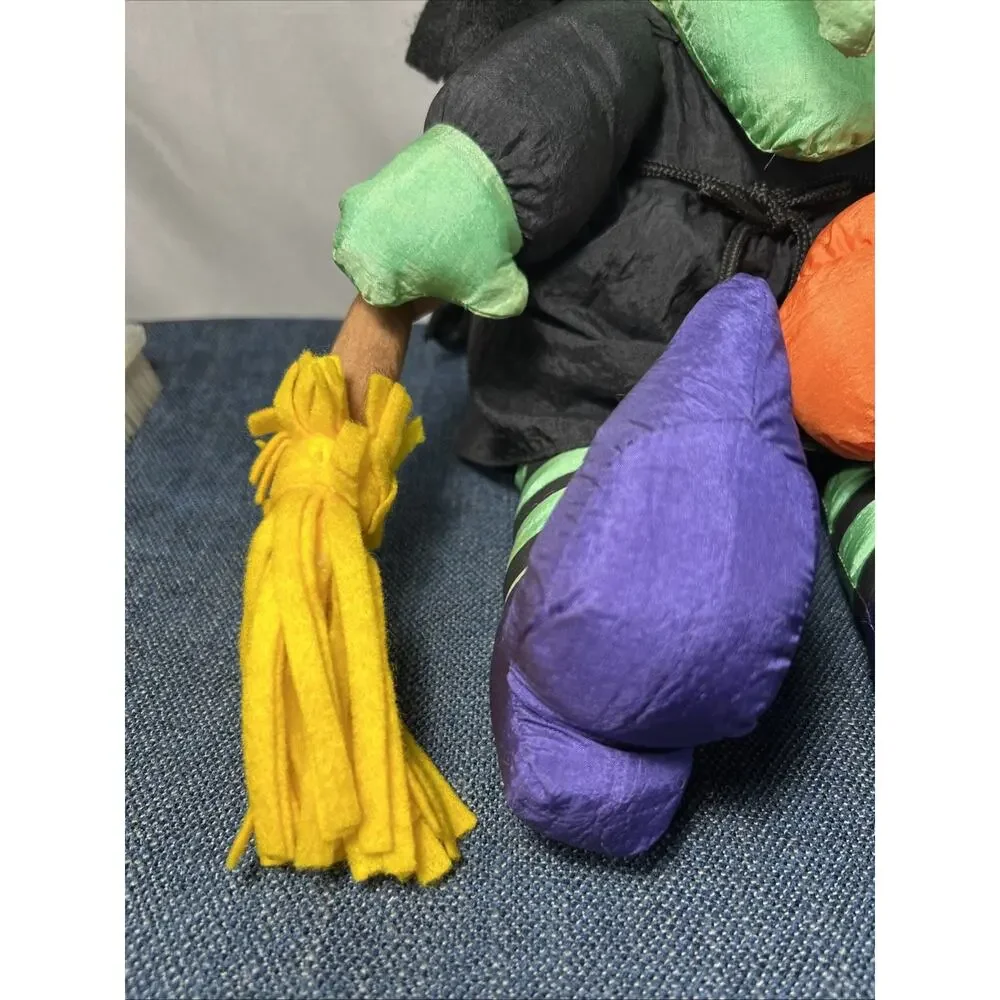 Vintage Parachute Nylon Witch Stuffed Plush Halloween Decor 20" 1993 w Broom - Picture 4 of 13